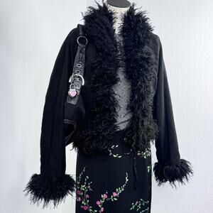 Penny lane Coat Jacket Black Short Faux Fur Goth Whimsigoth